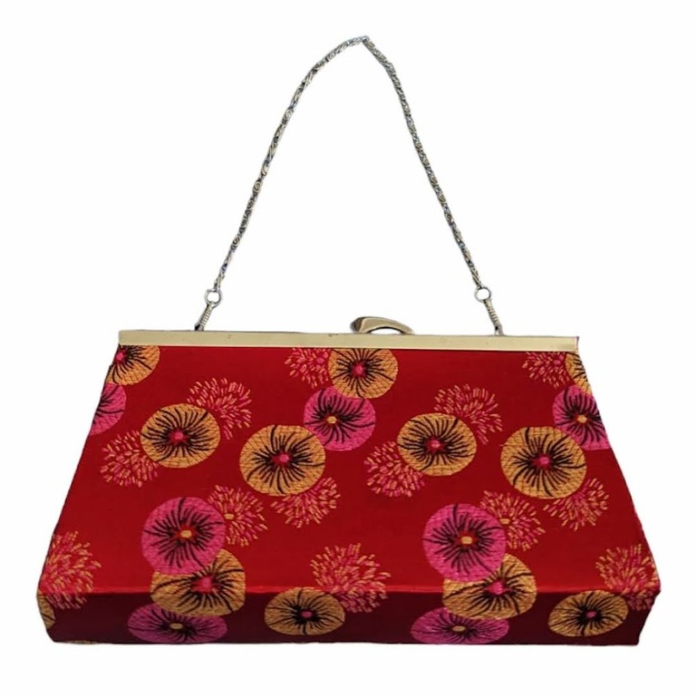 Vintage Small Handbag, Clutch, Red, Gold, Pink